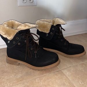 Faux fur combat boots